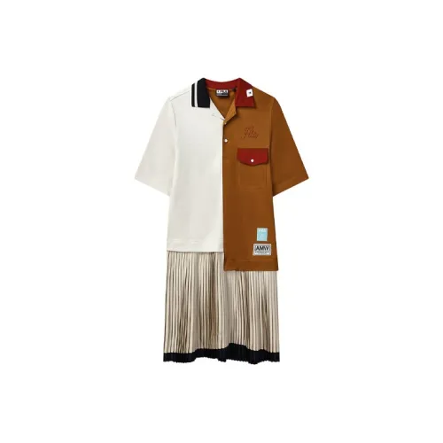 Mihara Yasuhiro X FILA MIHARA YASUHIRO Collaboration Collection Short-Sleeved Dresses Women's Brown Yellow