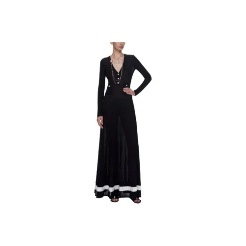 CHANEL Long-Sleeved Dresses Women's Black