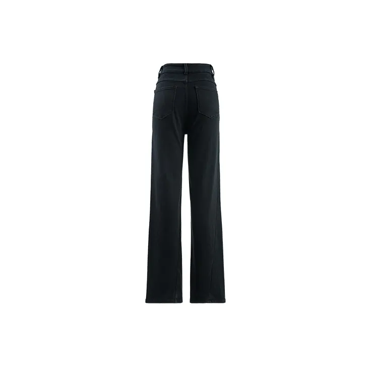 RUGOSAM Straight Thickened And Fleece-Lined Jeans Winter Women's Black-1