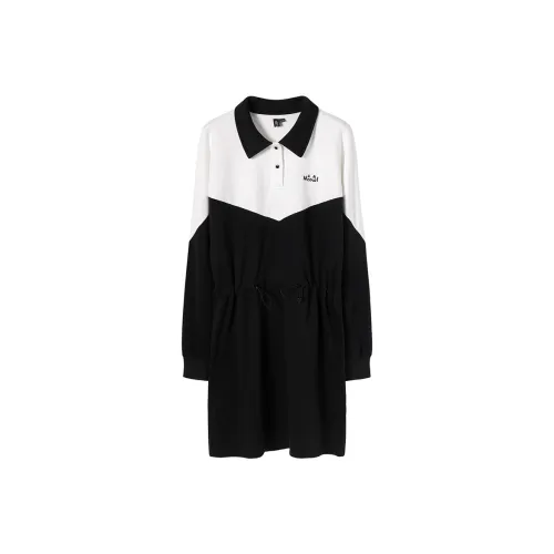 MEETLADY Long-Sleeved Dresses Women's Black/White