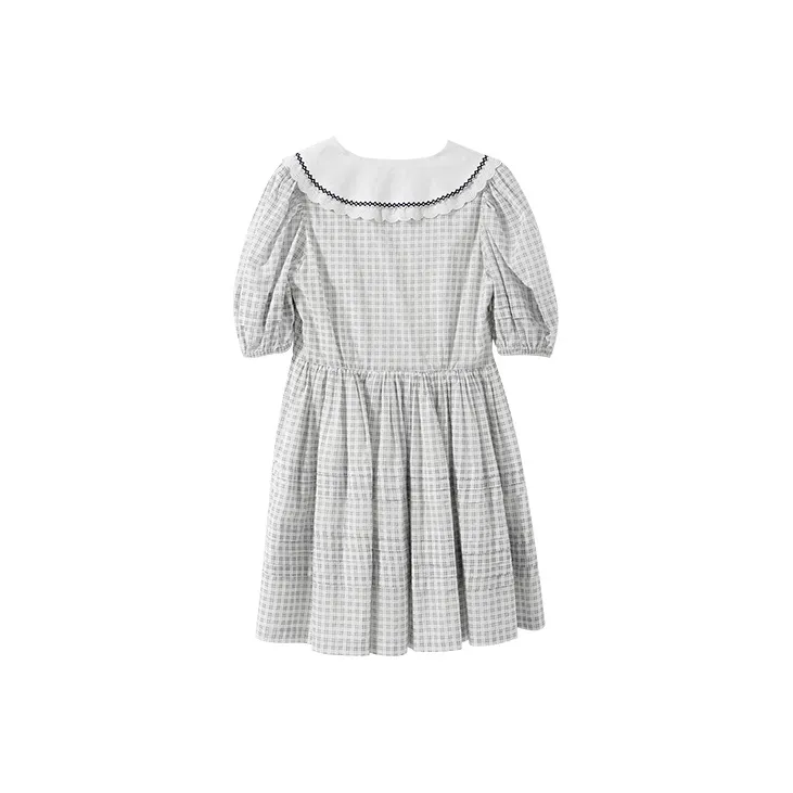YUMOMO STAR Short Sleeved Dresses Women's White Plaid-1
