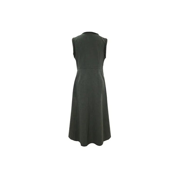 Even Vintage Pleated Skirt Mid-Length Dress Gray-1