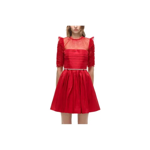 Self-portrait Short-Sleeved Dresses Women's French Red