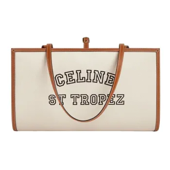 CELINE Textile With Cow Leather Patchwork Portable Crossbody Bag Shoulder Bag Women's Natural Brown