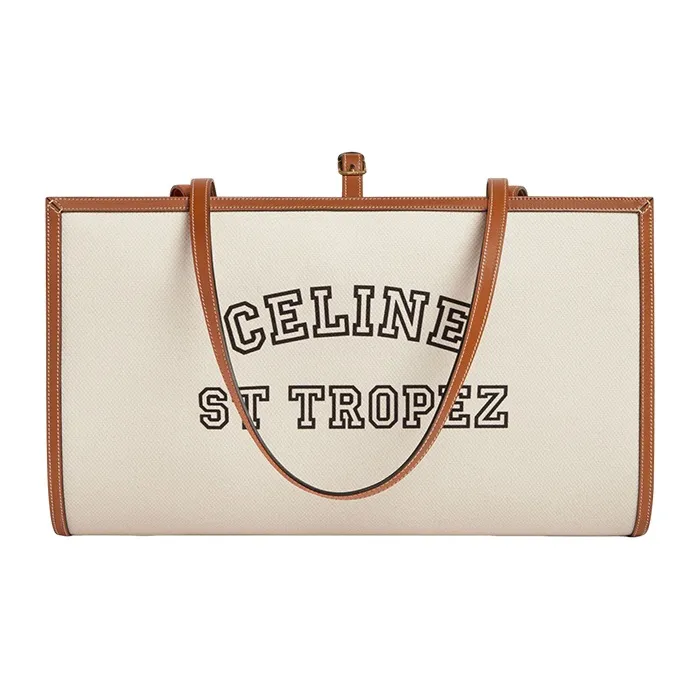 CELINE Textile With Cow Leather Patchwork Portable Crossbody Bag Shoulder Bag Women's Natural Brown-0