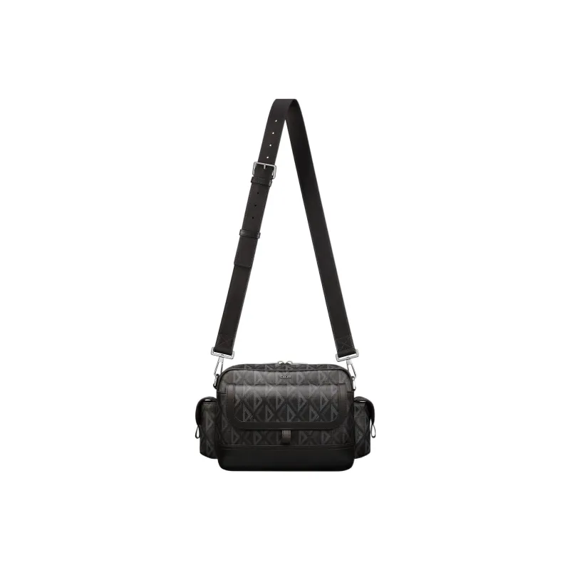 DIOR CD Diamond Canvas With Smooth Calfskin Messenger Bag Handbag Shoulder Bag Crossbody Bag Men's Black-4