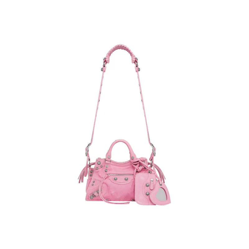 Balenciaga Neo Cagole Washable Frayed Denim Handbag Shoulder Bag Crossbody Bag Extra Small Women's Pink-1