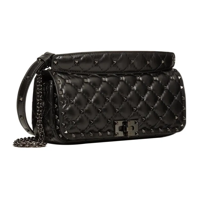 Valentino ROCKSTUD SPIKE Quilting Calfskin Crossbody Handheld Handbag Shoulder Bag Women's Black-1