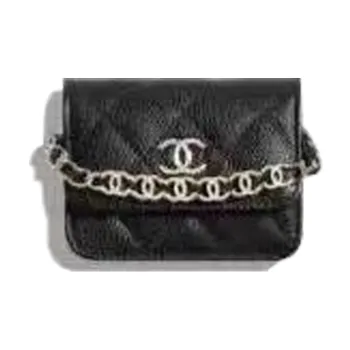 CHANEL Cow Leather Coin Purse Women's Black
