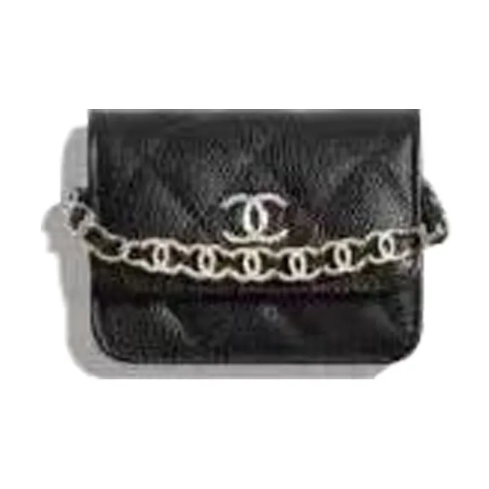 CHANEL Cow Leather Coin Purse Women's Black-0