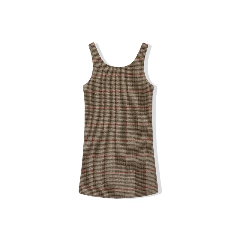 LA CRAWFISH Slip Dresses Women's Coffee Plaid-1