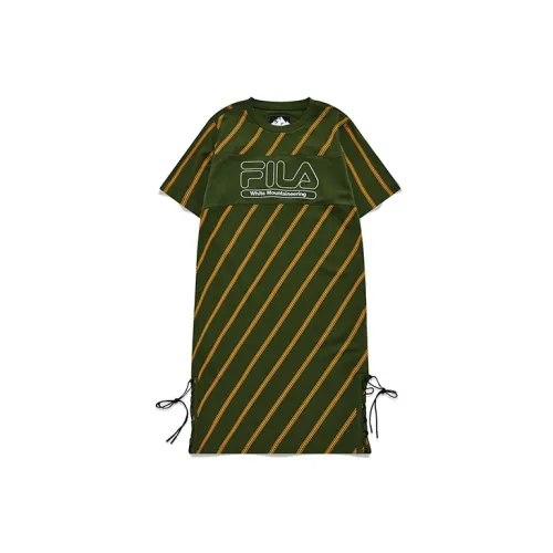 White Mountaineering FILA FUSION Hakusan L Collaboration Collection Short-Sleeved Dresses Women's Sports Green