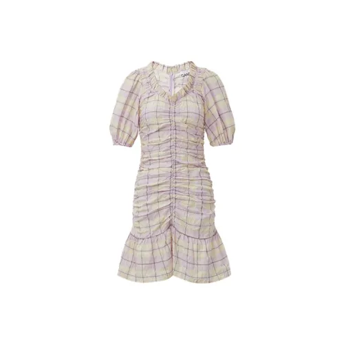 GANNI Short-Sleeved Dresses Women's Purple