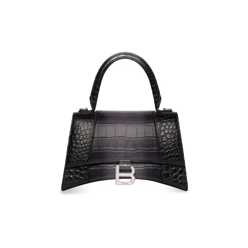 Balenciaga Hourglass Cow Leather Hourglass Bag Handbag Crossbody Bag Shoulder Bag Small Size Women's Black-0