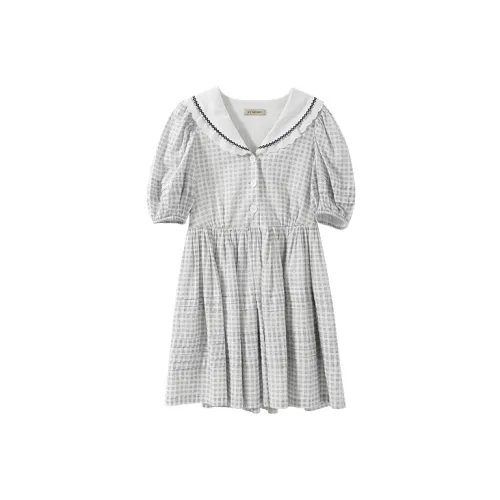 YUMOMO STAR Short-Sleeved Dresses Women's White Check