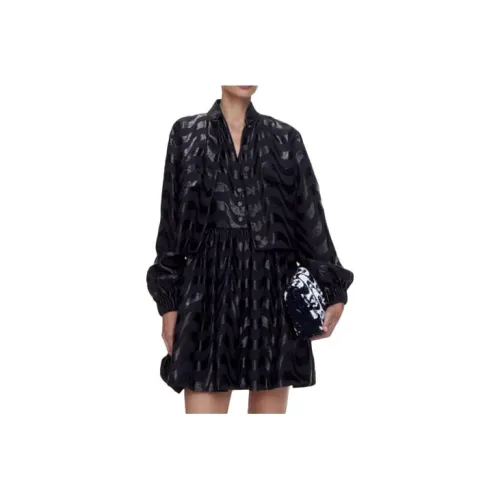 CHANEL Long-Sleeved Dresses Women's Black