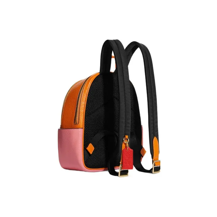 COACH Court Litchi Grain Leather Backpack Small Size Women's Red & Pink-2