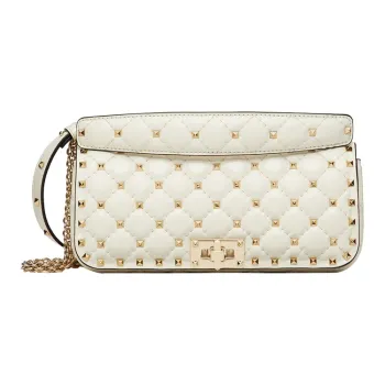 Valentino ROCKSTUD SPIKE Cow Leather Crossbody Handheld Handbag Shoulder Bag Women's Ivory White