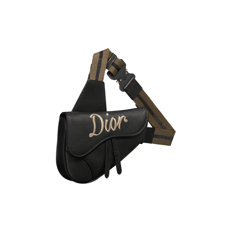 DIOR SaddleCD Diamond Grained Calfskin Crossbody Bag Fanny Pack Shoulder Bag Chest Bag Men's Black-1