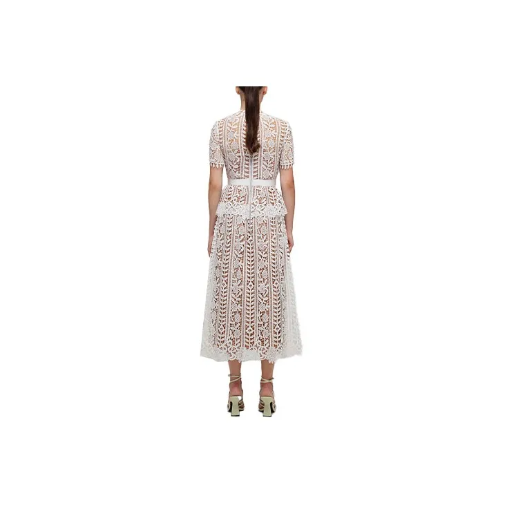 Self portrait Short Sleeved Dresses Women's Pure White Color-1