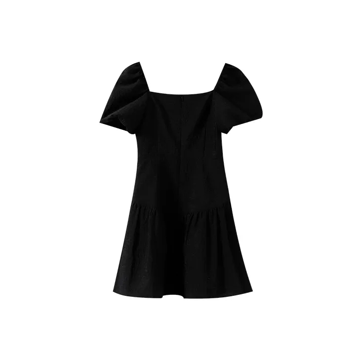 YUMOMO STAR Short Sleeved Dresses Women's Black Jacquard-1