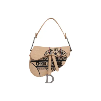 DIOR Saddle Hemp Canvas Saddle Bag, One Shoulder Handbag Unisex Beige