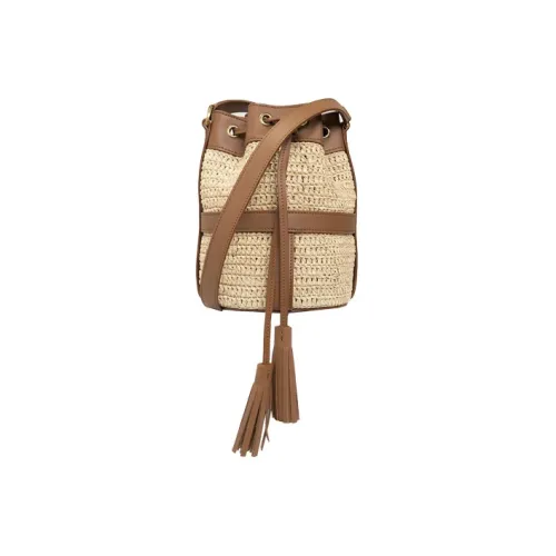 SAINT LAURENT Raffia Fiber Bonded Leather Bucket Bags Handbags Women's Brown