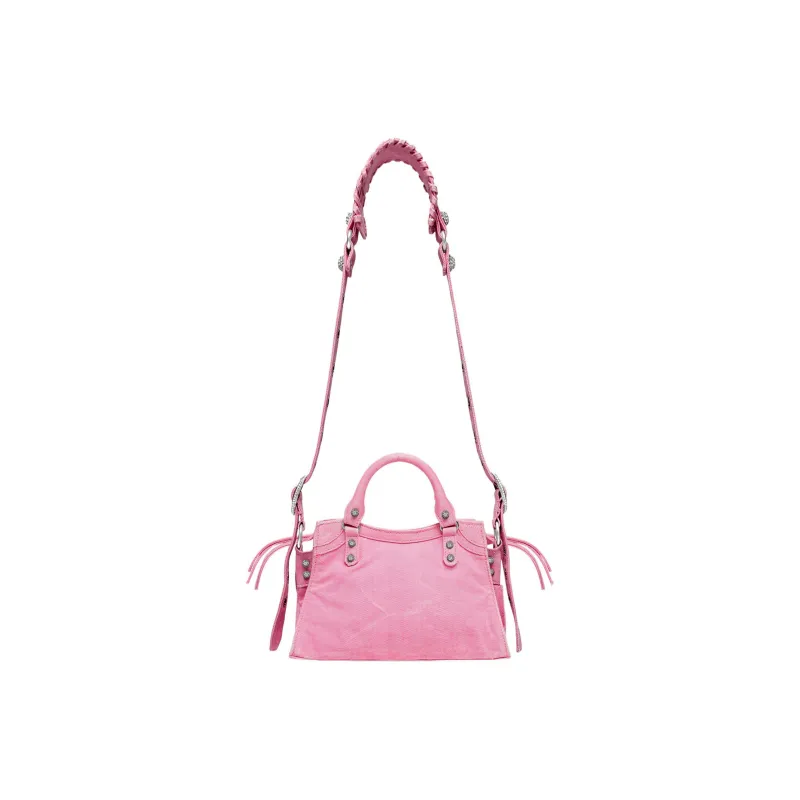 Balenciaga Neo Cagole Washable Frayed Denim Handbag Shoulder Bag Crossbody Bag Extra Small Women's Pink-2