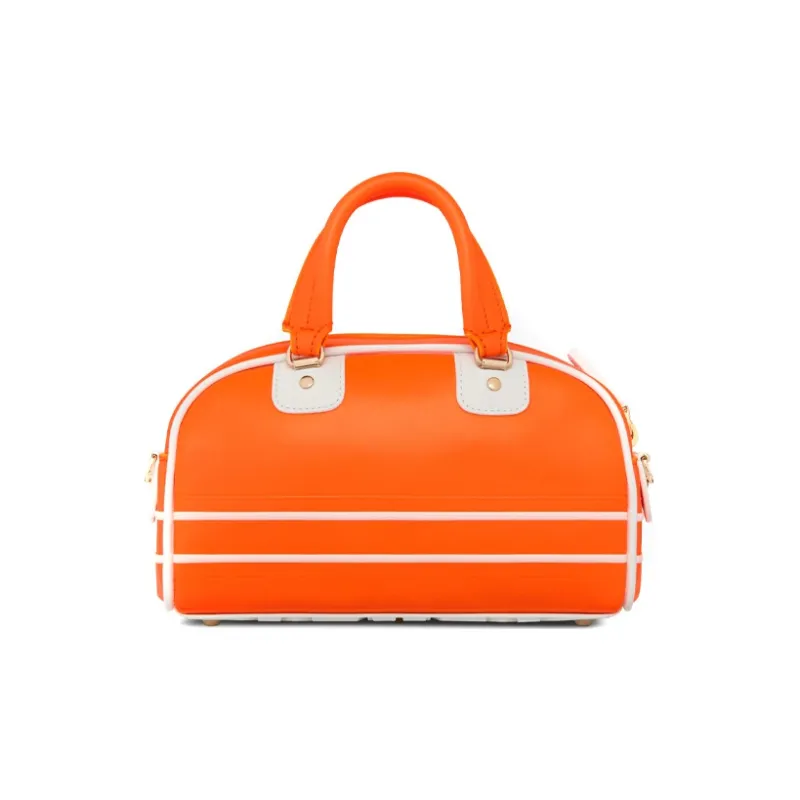 DIOR Smooth Cow Leather Bowling Bag, Handbag, Shoulder Bag, Crossbody Bag Mini Women's Neon Orange/White-2