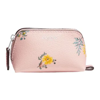 COACH Cosmetic Canvas With Leather Clutch Wrist Bag, Makeup Bag Mini Women's Pink