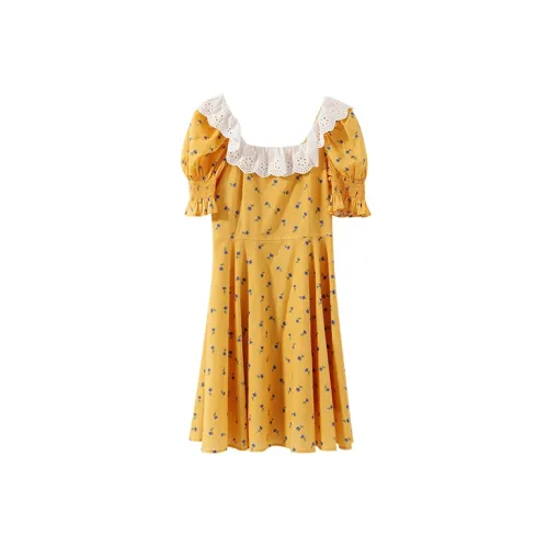 YUMOMO STAR Short-Sleeved Dresses Women's Bright Orange-Yellow