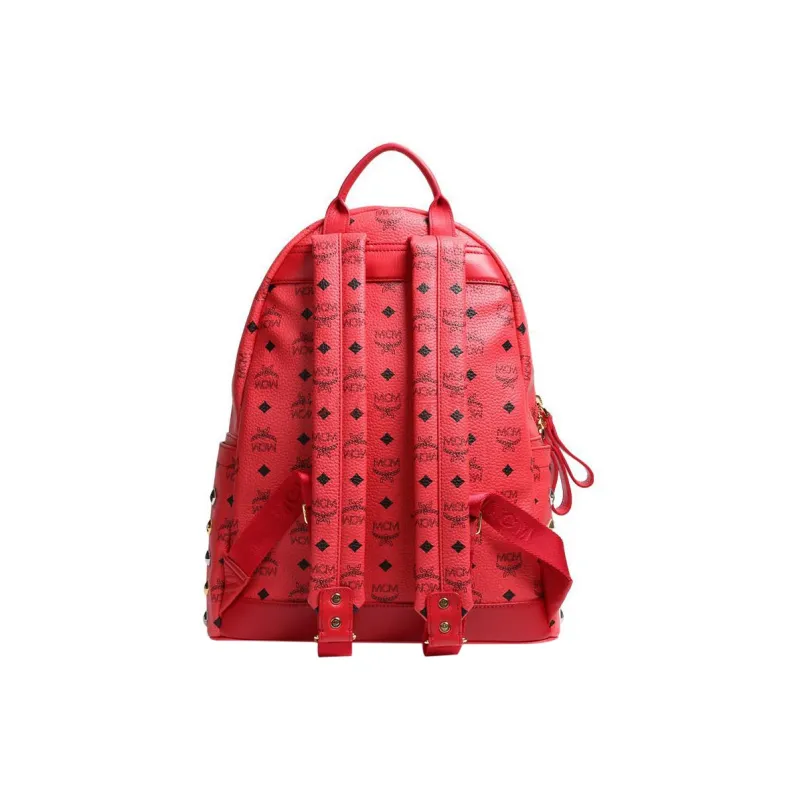 MCM Leather Backpack Women's Red-2