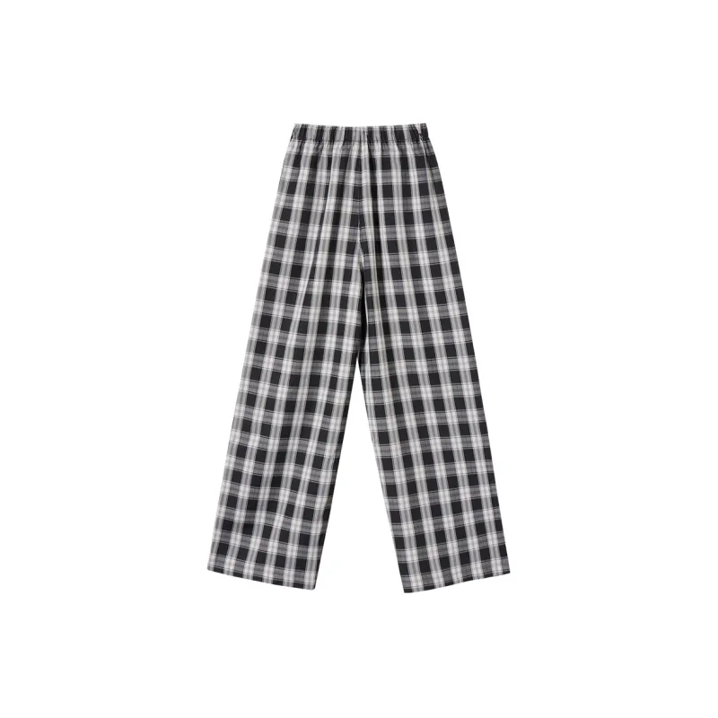 SEENFAAN Casual Pants Unisex Black Plaid Black-1