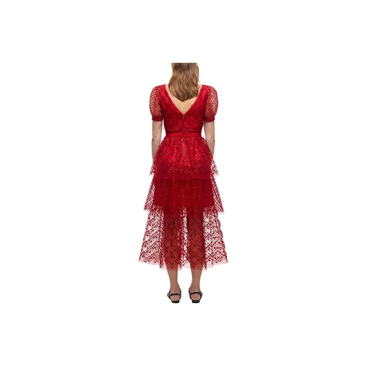 Self portrait Short Sleeved Dress Women's Red-1