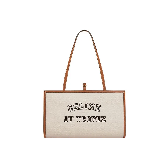 CELINE Textile With Cow Leather Patchwork Portable Crossbody Bag Shoulder Bag Women's Natural Brown-3