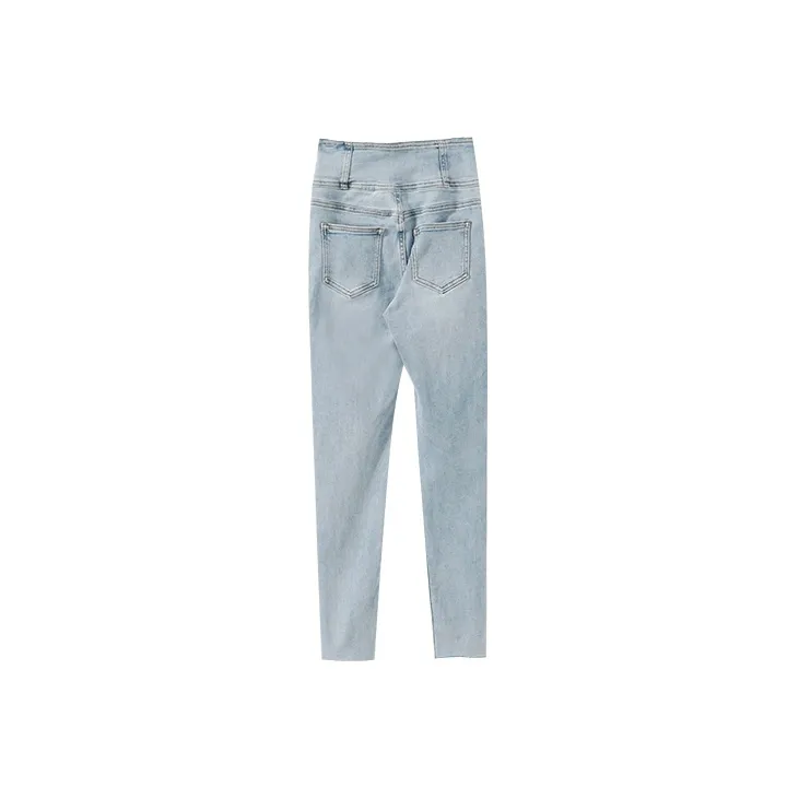 YUMOMO STAR Pencil Pants Jeans Women's Washed Blue-1