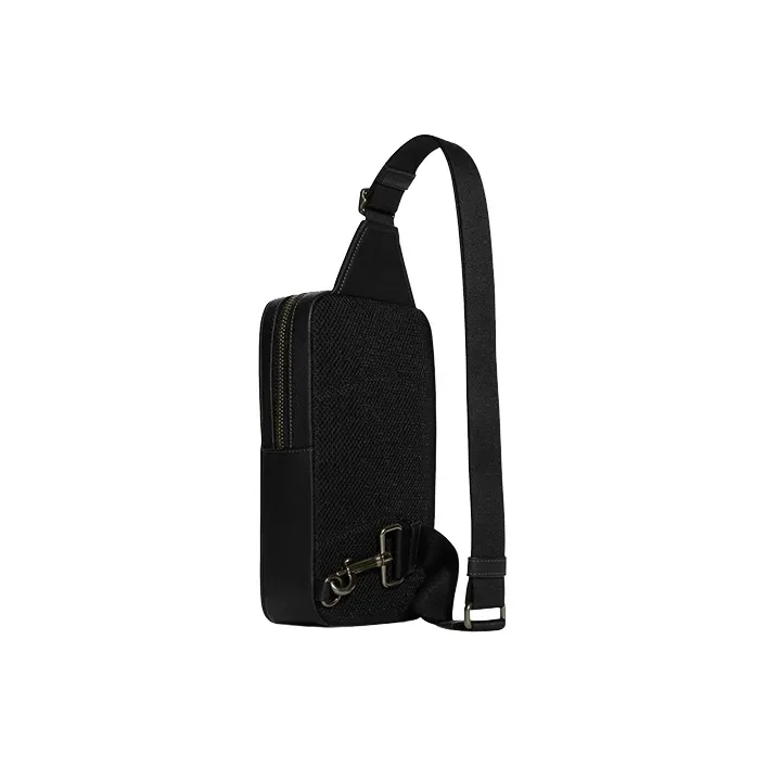 COACH Sullivan Refined Pebbled Leather With Canvas Shoulder Bag Crossbody Bag Small Size Men's Charcoal Black-1