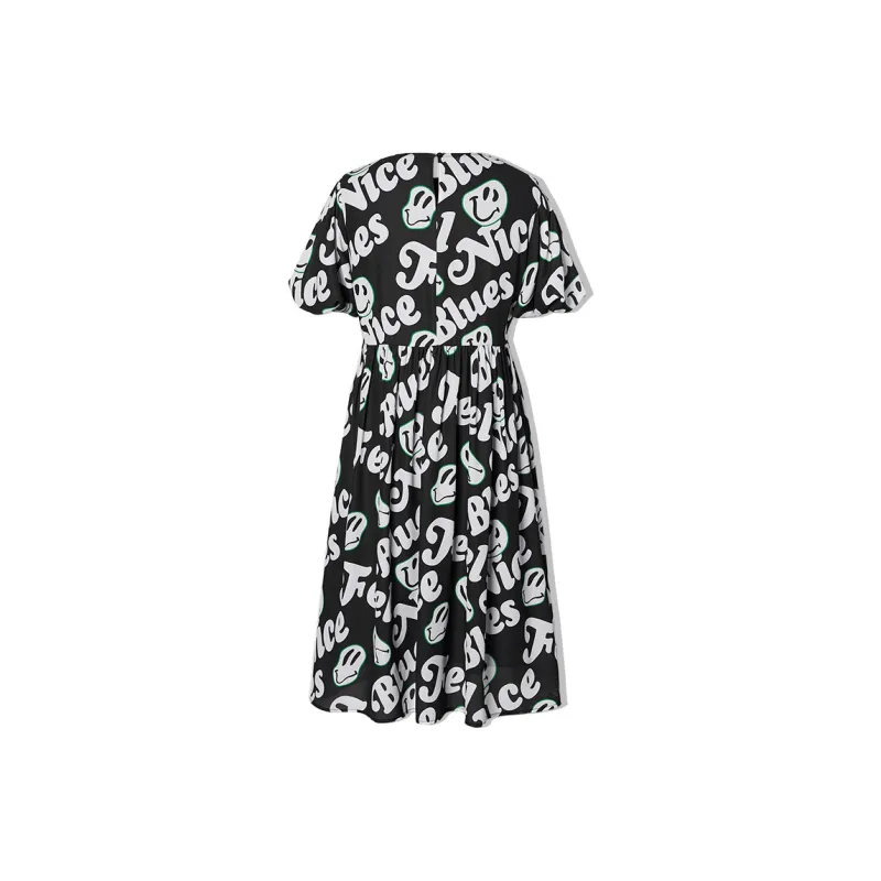 EPTISON WOMAN Short Sleeved Dresses Women's Black With Print-1