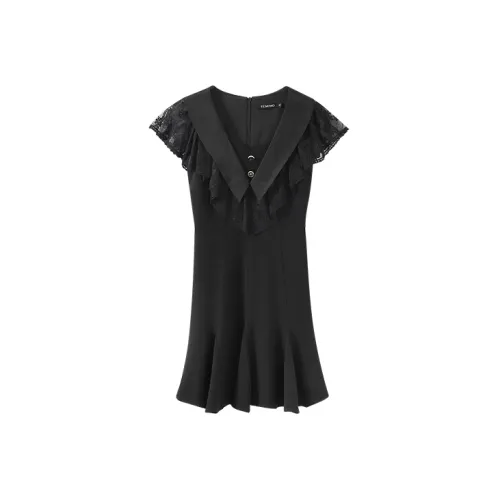 YUMOMO STAR Short-Sleeved Dresses Women's Elegant Black