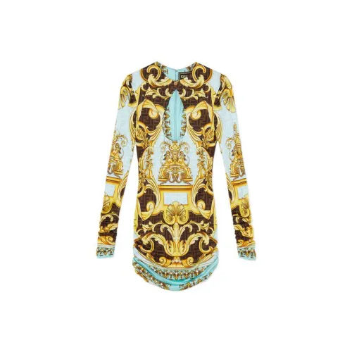 Fendi VERSACE Long-Sleeved Dresses Women's Gold