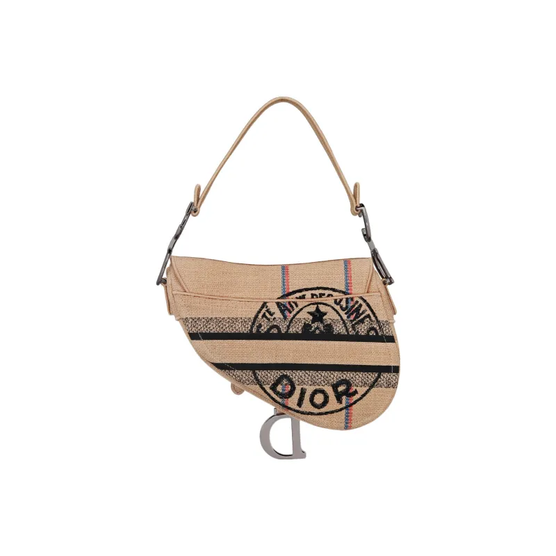 DIOR Saddle Hemp Canvas Saddle Bag, One Shoulder Handbag Unisex Beige-4