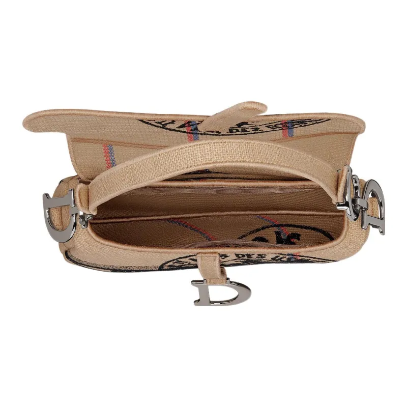 DIOR Saddle Hemp Canvas Saddle Bag, One Shoulder Handbag Unisex Beige-3
