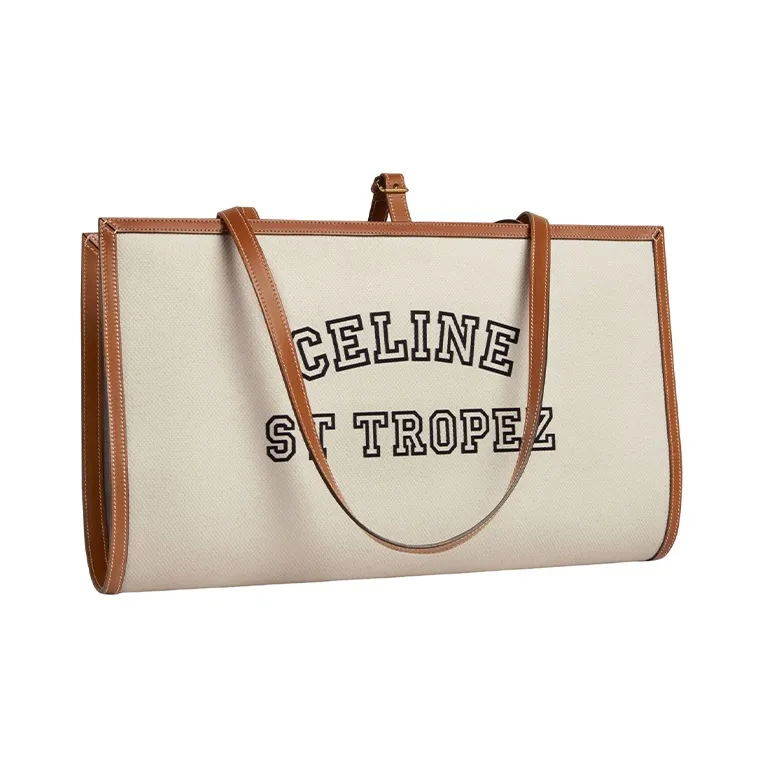 CELINE Textile With Cow Leather Patchwork Portable Crossbody Bag Shoulder Bag Women's Natural Brown-2