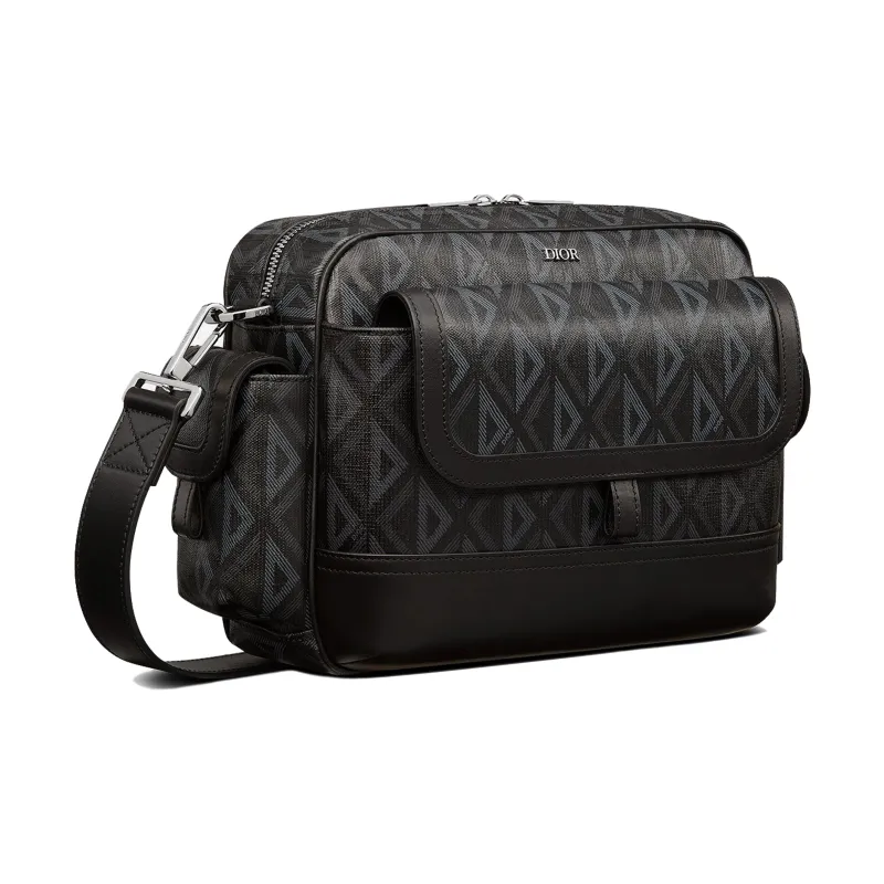 DIOR CD Diamond Canvas With Smooth Calfskin Messenger Bag Handbag Shoulder Bag Crossbody Bag Men's Black-1