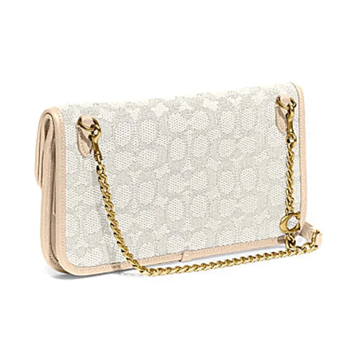 COACH Foldover Jacquard Fabric Handheld Crossbody Bag Tubas Women's Ecru-1
