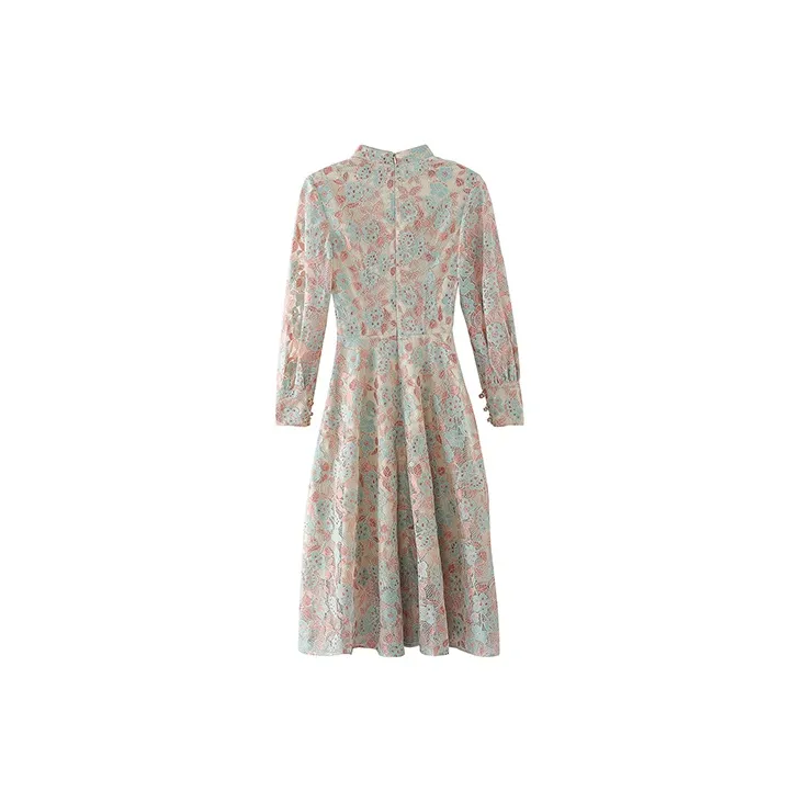 JINYE ORIENTAL Shift Dress Mid Length Dress Fall Pink Green-1