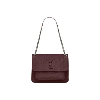 SAINT LAURENT Leather Hobo Bag Crossbody Bag Shoulder Bag Women's Regimental Red