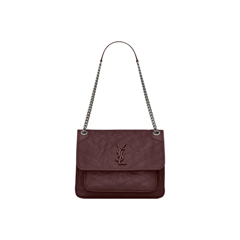 SAINT LAURENT Leather Hobo Bag Crossbody Bag Shoulder Bag Women's Regimental Red-0