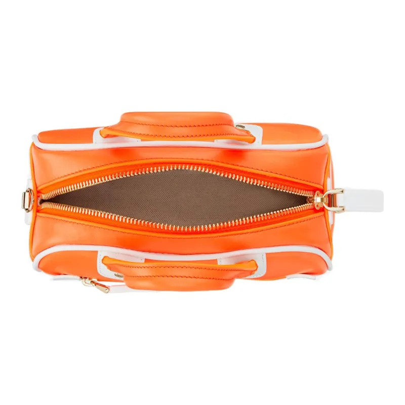 DIOR Smooth Cow Leather Bowling Bag, Handbag, Shoulder Bag, Crossbody Bag Mini Women's Neon Orange/White-4
