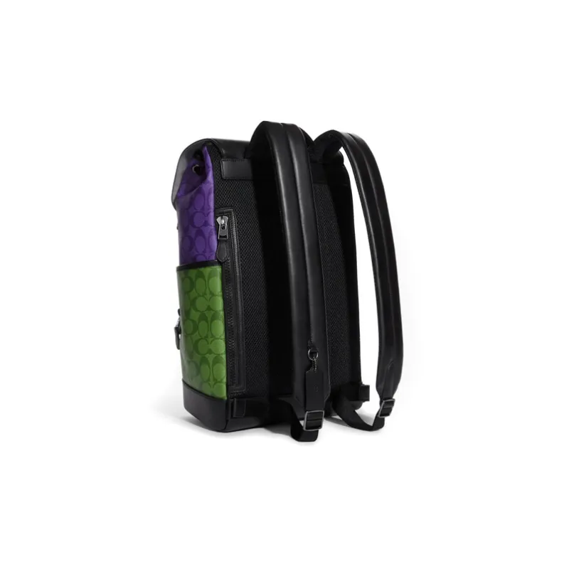 COACH Track Cow Leather Laptop Backpack Large Size Men's Black Blue Purple Green Multicolor-2
